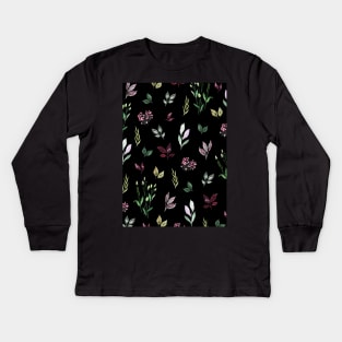 Tiny Watercolor Leaves Black Kids Long Sleeve T-Shirt